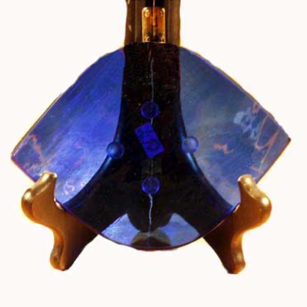 ART GLASS by KHEOPS, BLUE, 6 IN. LONG X 4 ½ IN. WIDE, CONCAVE DISH SHAPE, SEMI-